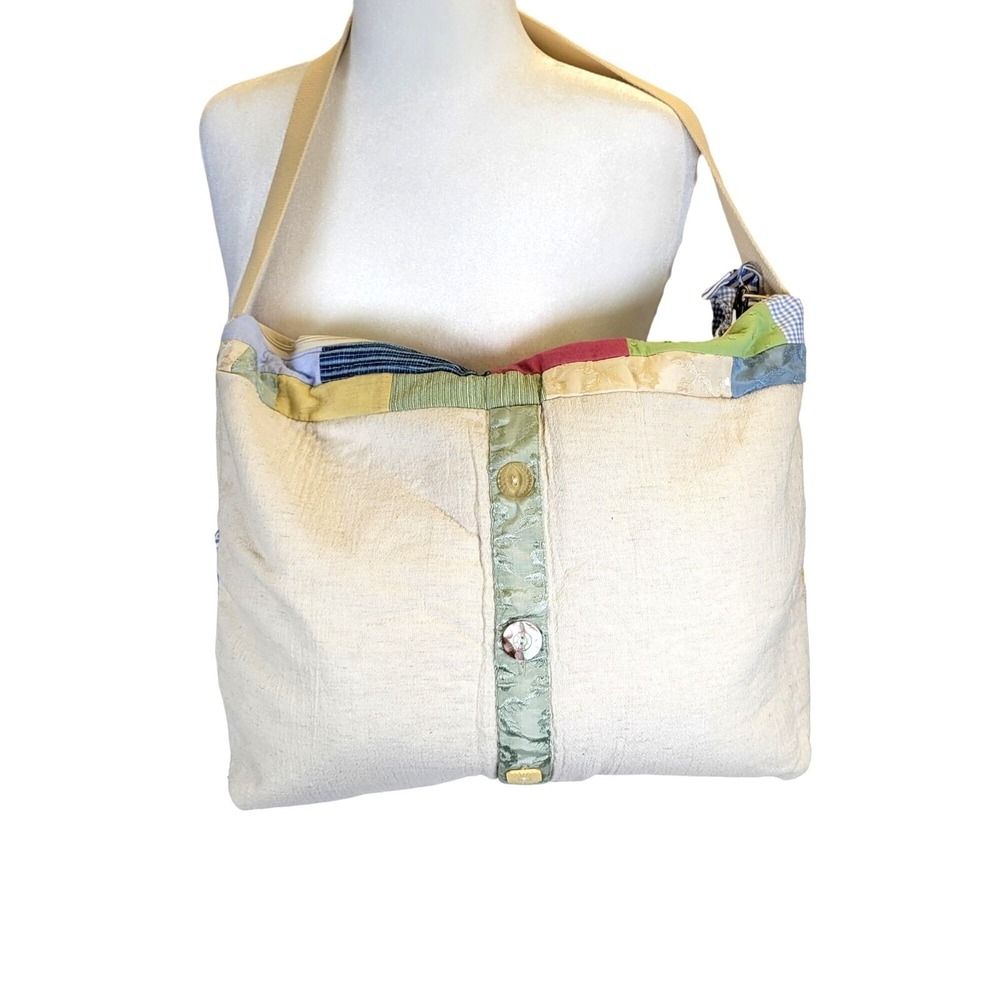 Handmade‎ Grannycore Patchwork Shoulder Bag Embroidered Floral Pockets Buttons - Picture 2 of 16